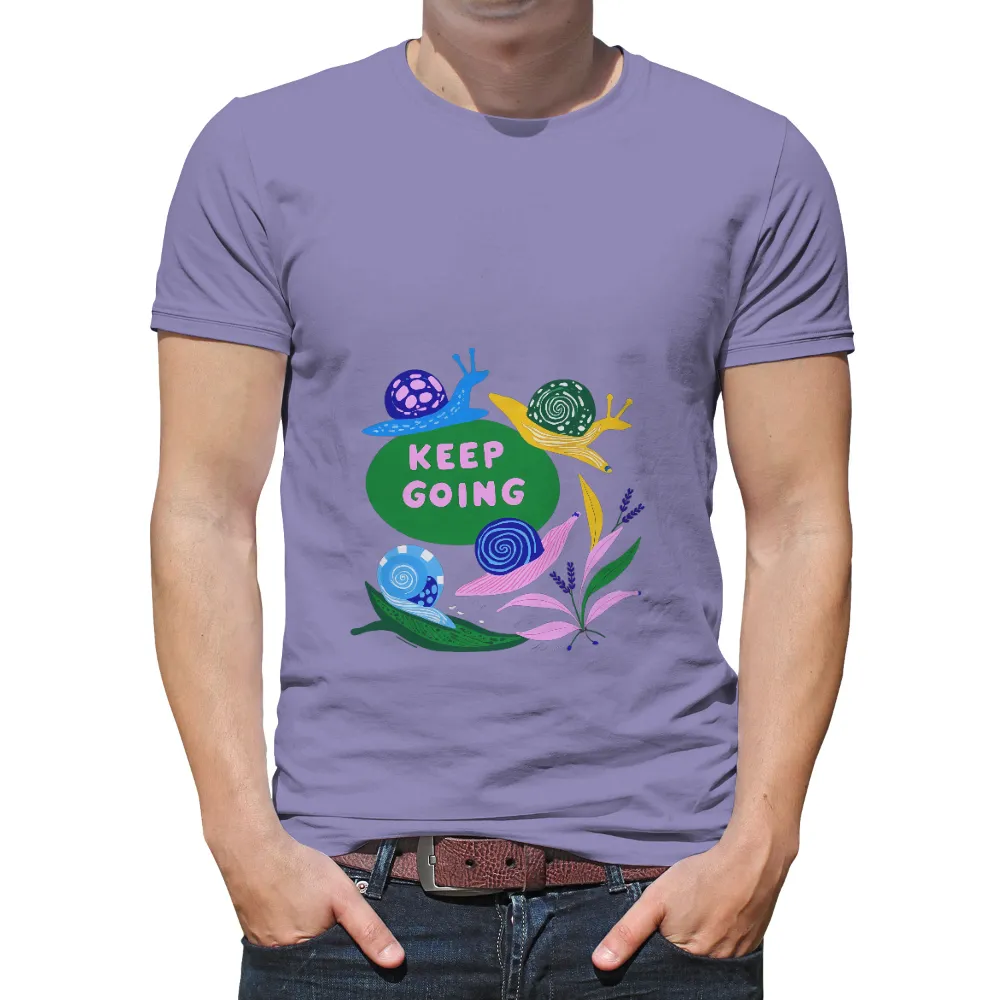 Customized Tee Shirts: Keep Going - Snails of Perseverance| Colorful plants and flowers