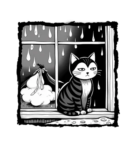 T-Shirts Custom: Whiskers' Rainy Day Reflections