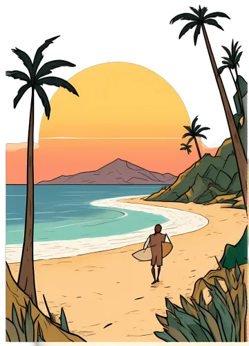 T-Shirts Custom: Vintage Beach Sunset with Surfer