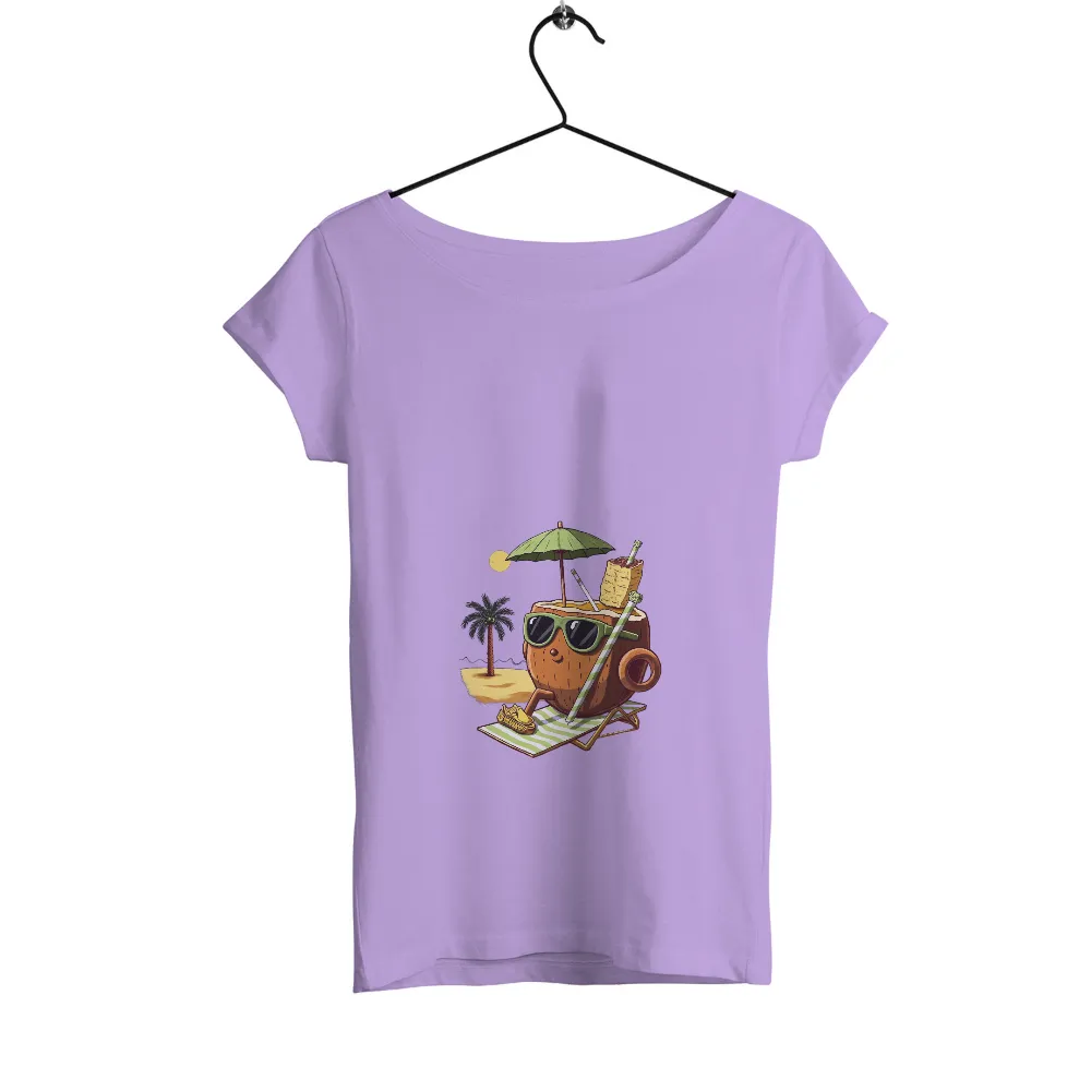 T-Shirts Design: Relaxing Coconut Beach Character| Sandy beach with palm tree