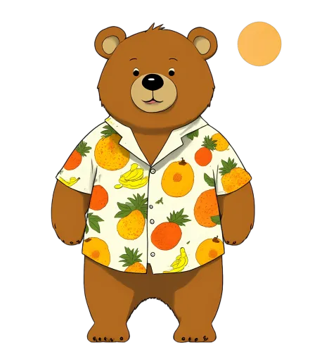 Customized Tee Shirts: Summer Bear in Fruity Hawaiian Shirt