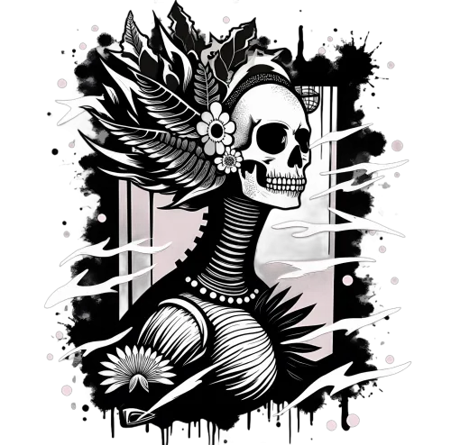 Customized Tee Shirts: Eternal Flight - Skull, Feathers, and Birds