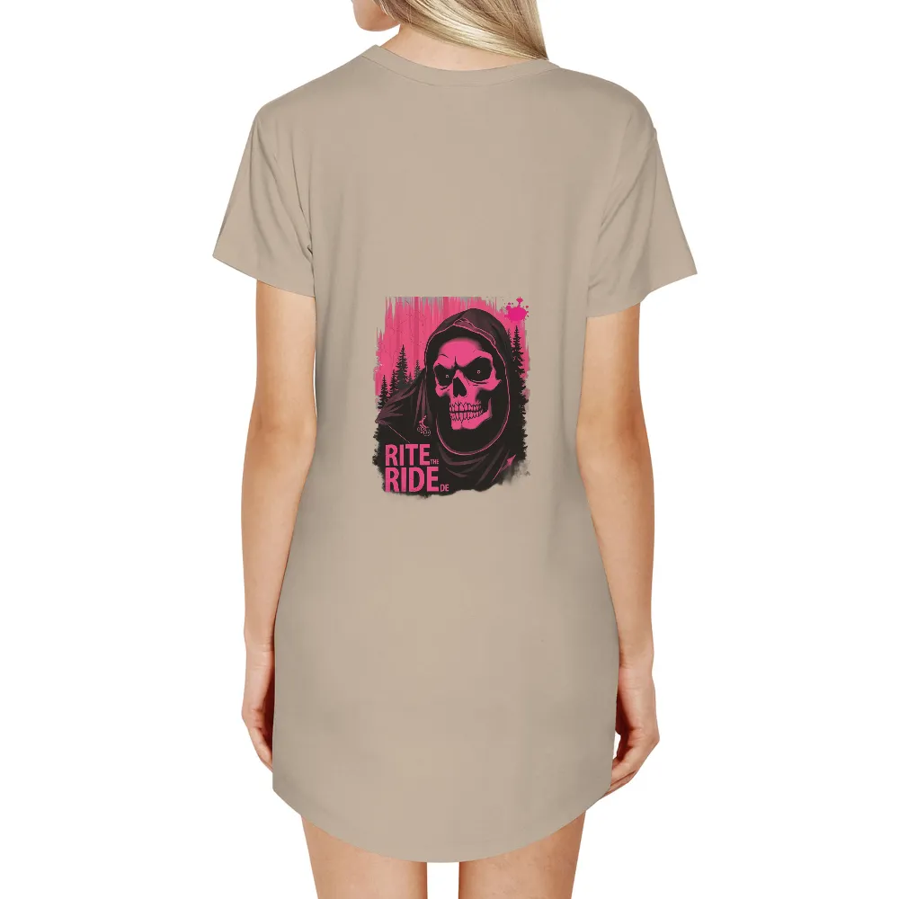 T-Shirts Pattern: Rite the Ride - Skull & Forest Adventure| dripping pink paint