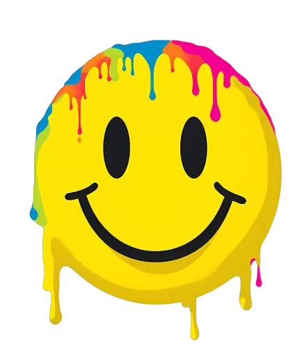 Vibrant Smiley Face with Colorful Drip Effect: A Pop Culture Icon