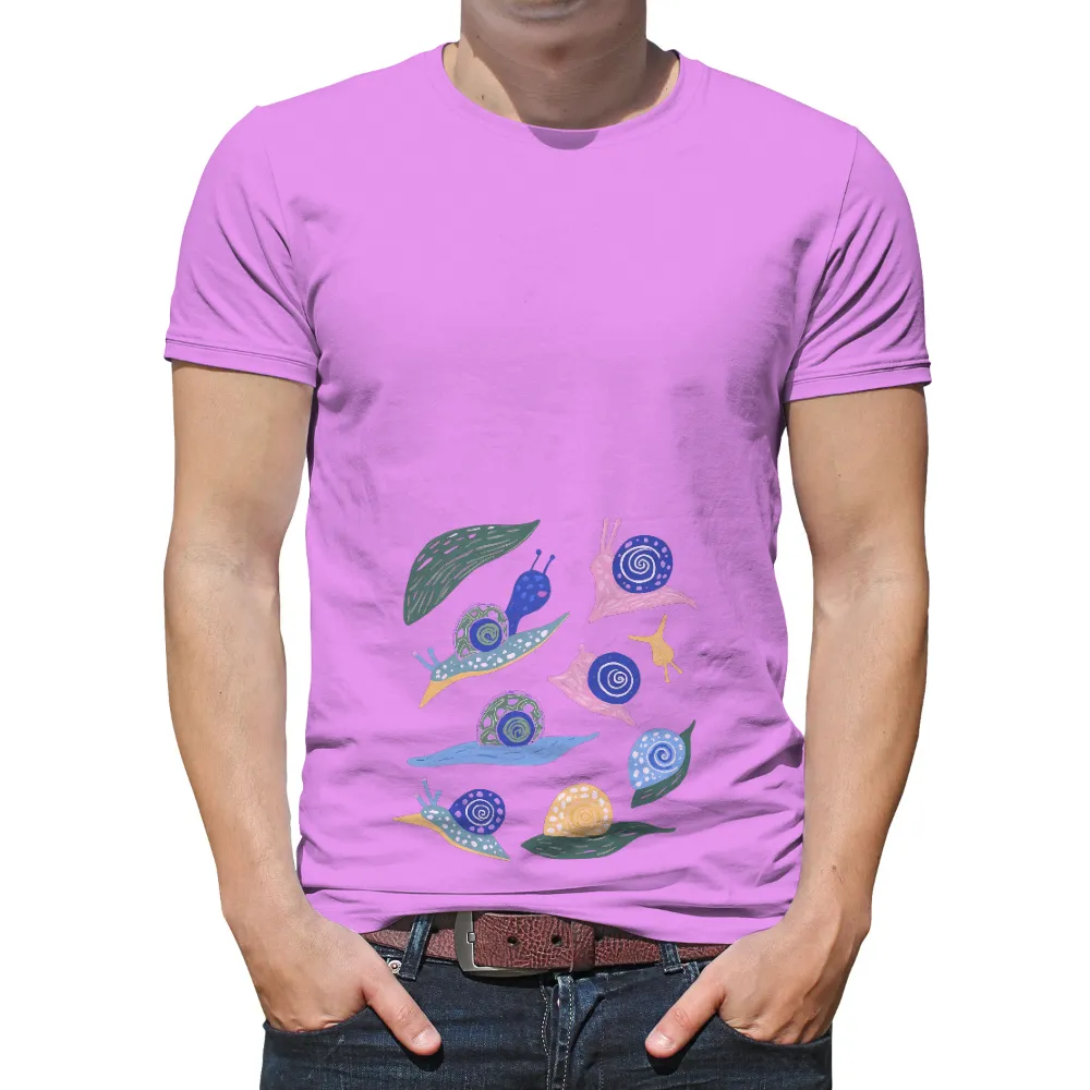 Tee Shirts Printed: Whimsical Snails in Colorful Patterns| Colorful snail with intricate patterns