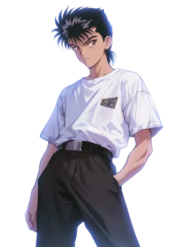 Yusuke Urameshi in White T-Shirt - yu yu hakusho t shirt vintage