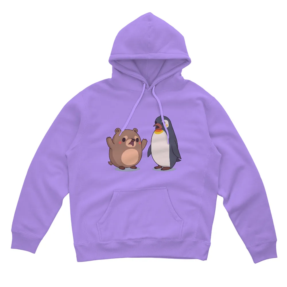 Custom Tee Shirts: Friendship in the Ice - Joyful Bear and Penguin|winter full sleeve t shirt mens