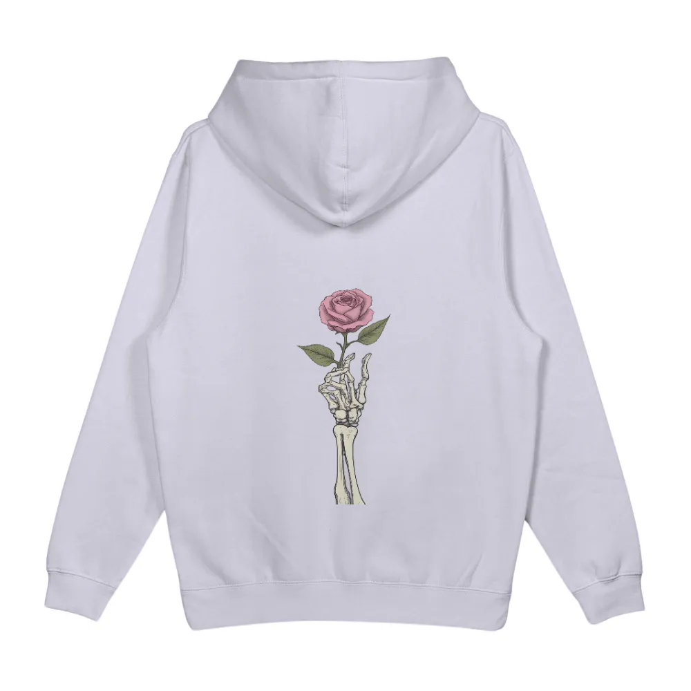 Custom Tee Shirts: Skeletal Hand Holding Pink Rose - Artistic Contrast|it's been emotional t shirt