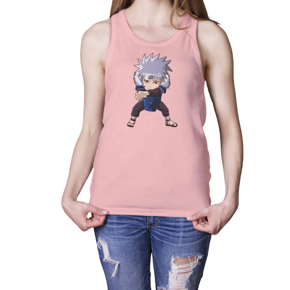 TShirt Printing: Anime Ninja Character with Spiky Hair and Red Eyes|black shirt cartoon character