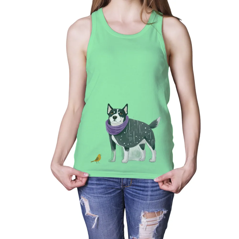 Custom T-Shirt Printing: Max the Husky and His Feathered Friend|winter fur shirt for men