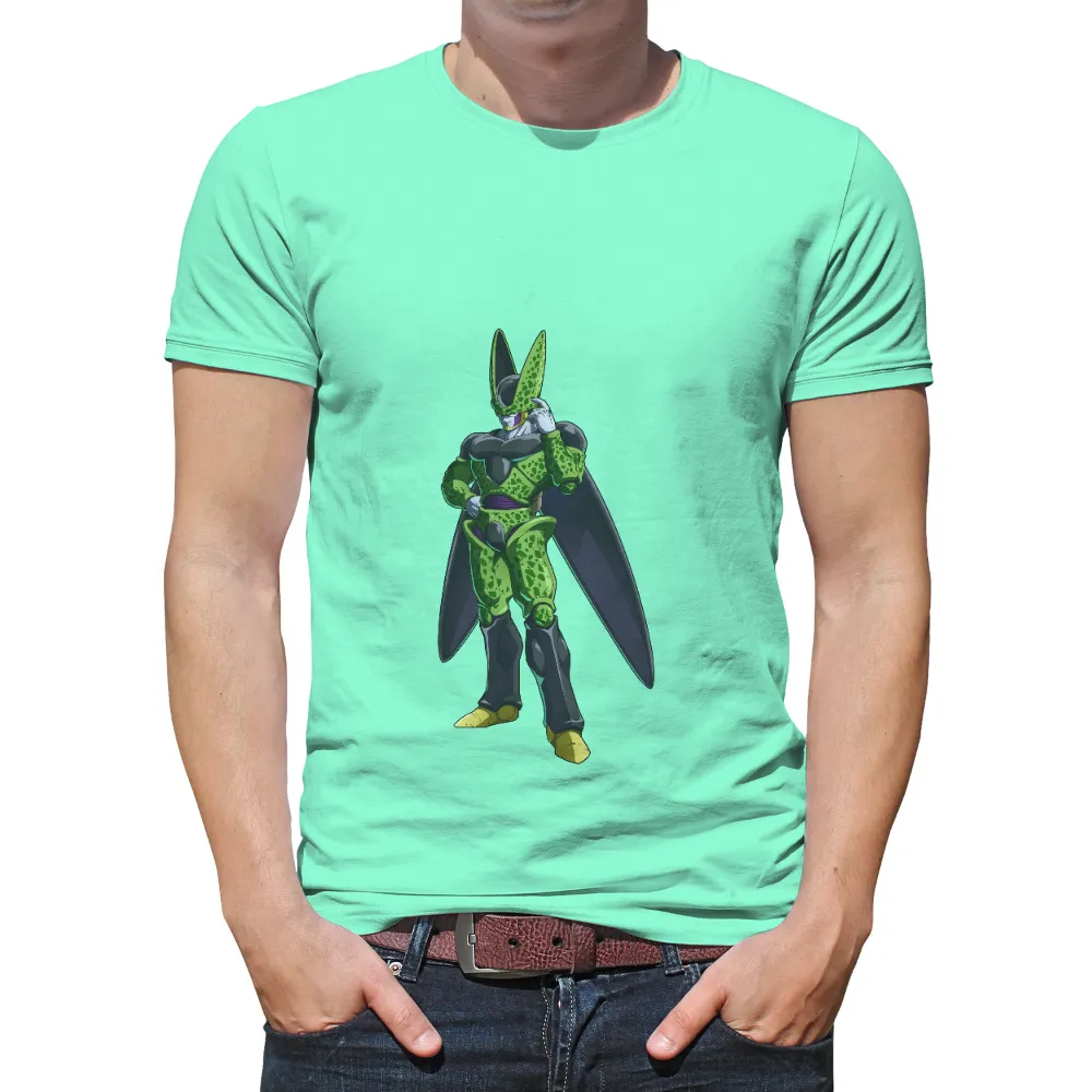 Shirts Graphic Tees: Anime Villain Cell - Powerful and Menacing|lime green baws shirt