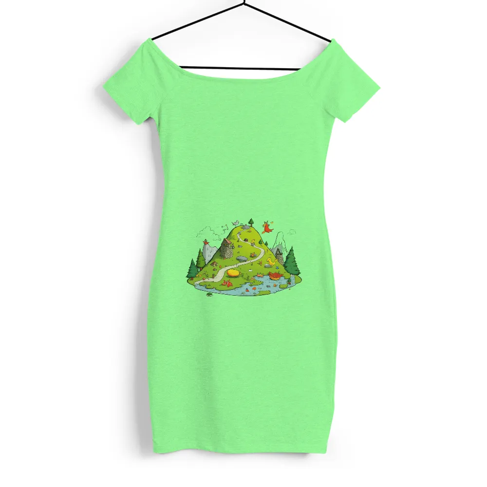 Tee Shirts Printed: Whimsical Island of Colorful Creatures|sunlight magic print shirt