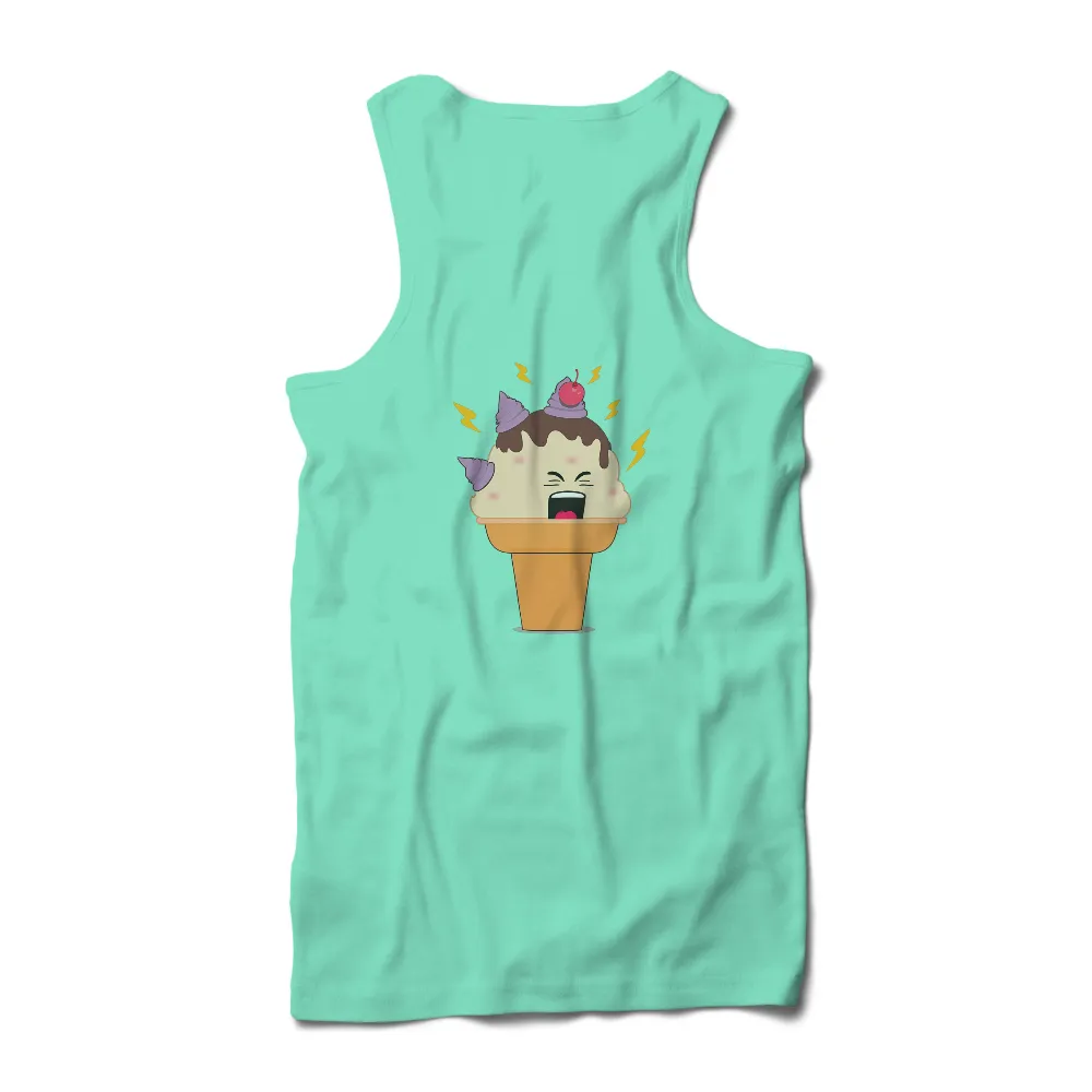 Tee Shirt Printing: Joyful Ice Cream Cone with Cherry and Lightning| Summer dessert t-shirt