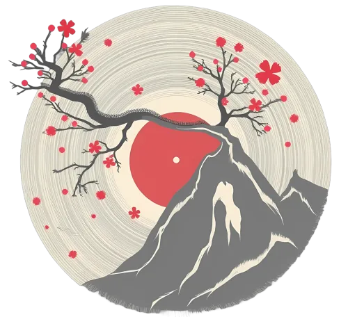 Graphic Tees: Mountain and Cherry Blossom - Artistic Design