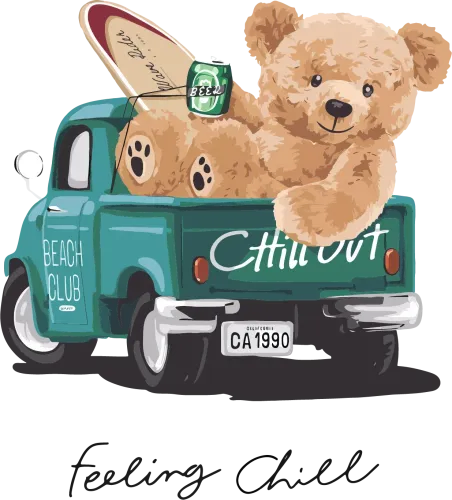 T-Shirts Design: Vintage Truck with Teddy Bear - Chill Out