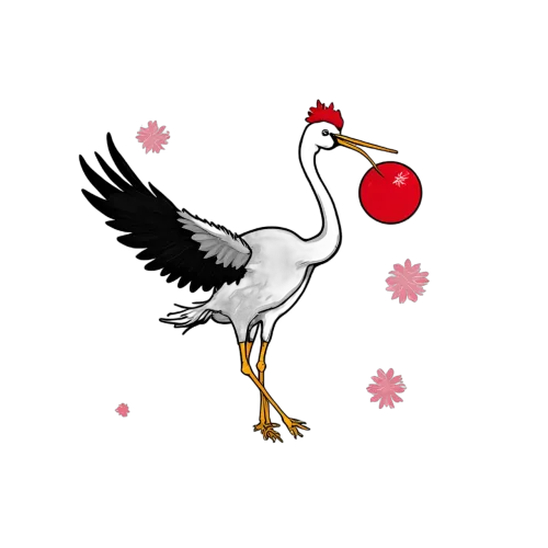 Tee Shirts Printed: Crane with Cherry Blossoms - Artistic Design