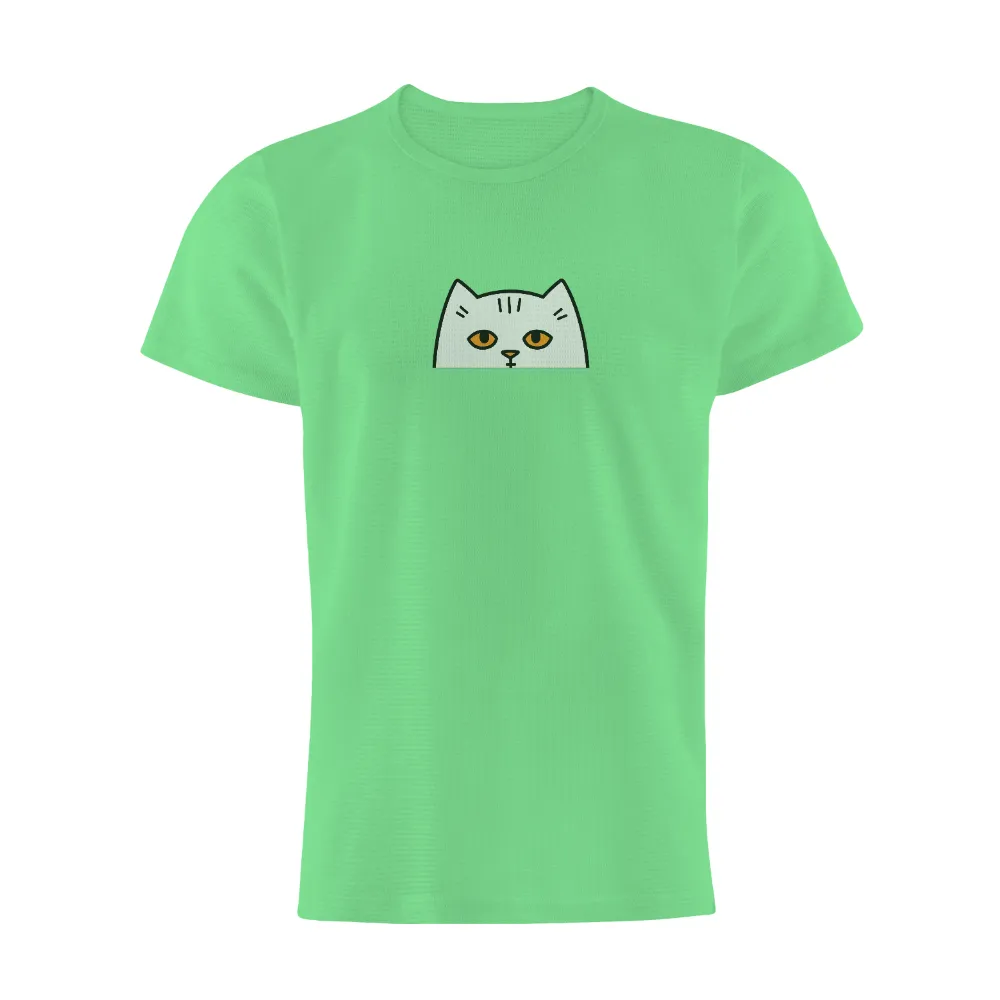 Tee Shirts Printed: Whimsical White Cat with Orange Eyes|devin townsend space cat shirt