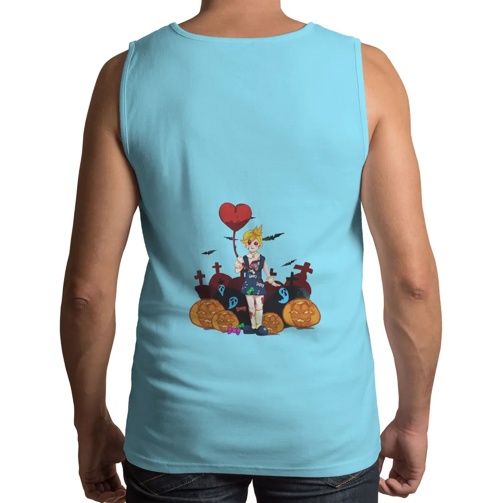 TShirt Printing: Whimsical Halloween Ghost with Heart Balloon|men halloween t shirts for adults