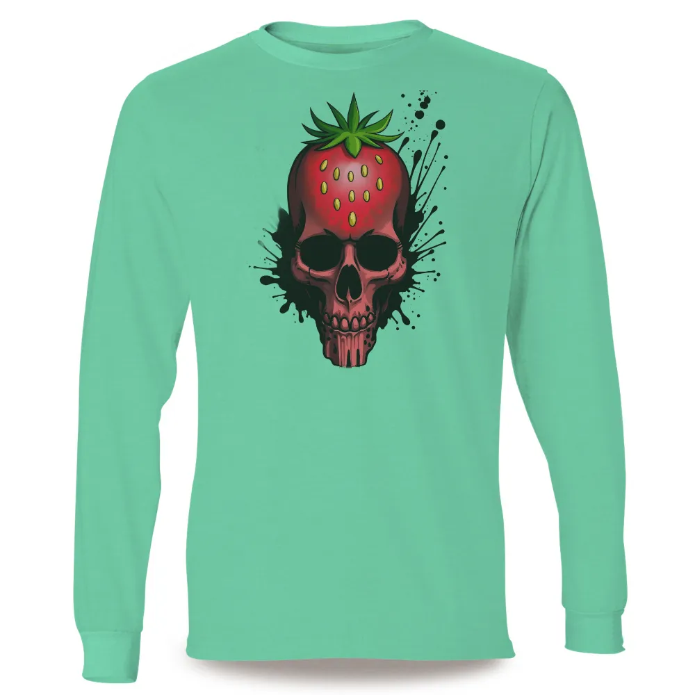 Graphic Tees: Strawberry Skull Art | Surreal & Whimsical Design|Skull with strawberry elements