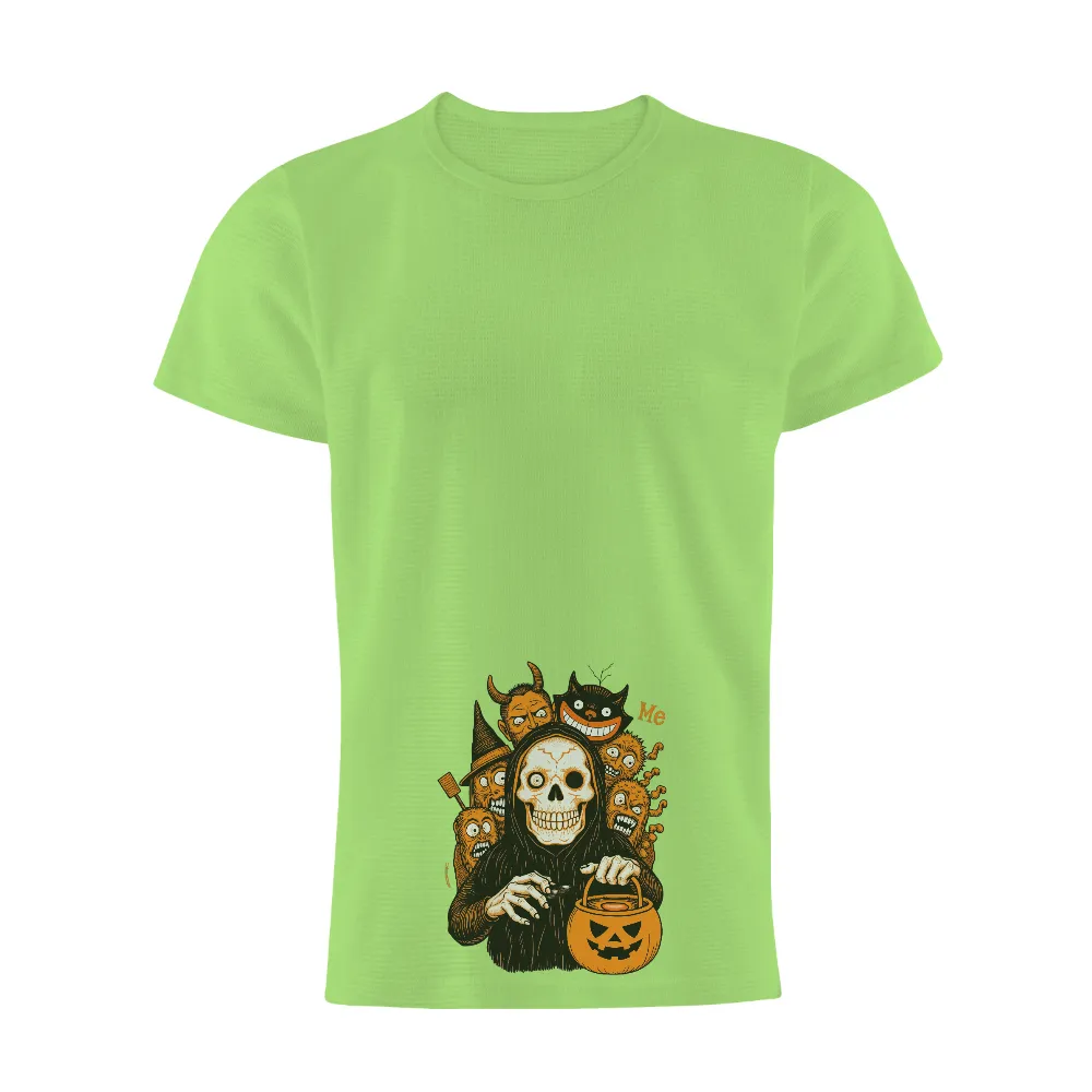 Customized Tee Shirts: Halloween Spirits with Grim Reaper and Friends| pumpkin bucket