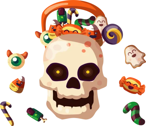 T-Shirts Design: Cheerful Skull Filled with Halloween Candy