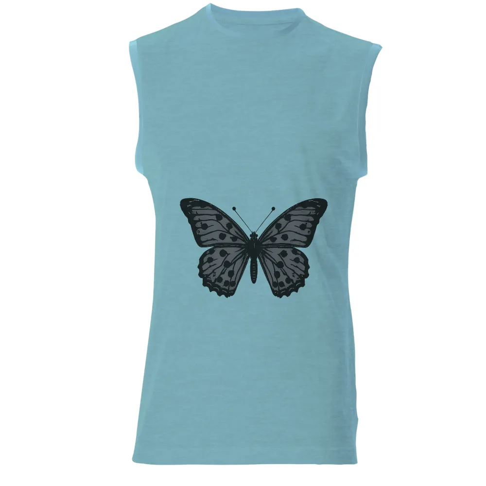 TShirt Design: Monochrome Butterfly - Transformation and Resilience|shein blue butterfly shirt