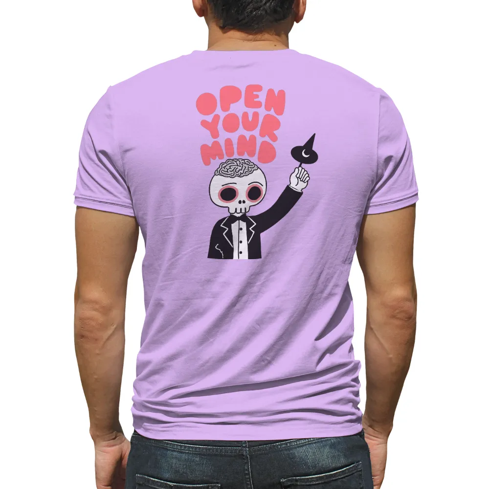 Graphic Tees: Open Your Mind - Whimsical Skeleton Design| Maze-like brain of the skeleton