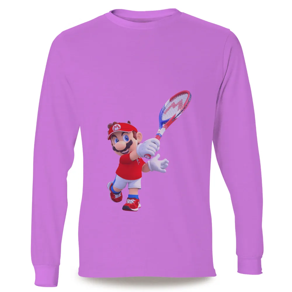 T-Shirts Design: Mario Tennis Adventure - Gaming and Sports Nostalgia|cartoon character with blue shirt