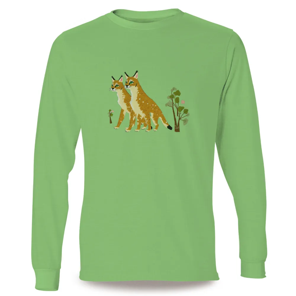 Lynxes in Harmony: TShirt Printing Artistic Design|crew neck uv protection running long sleeve shirt