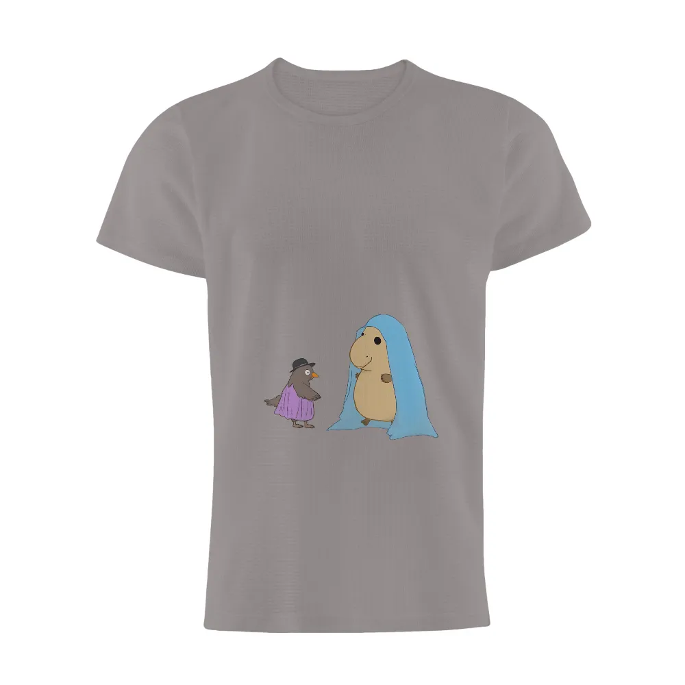 Tee Shirts Printed: Bird and Creature in Blanket - Minimalist Design|men larry bird jersey