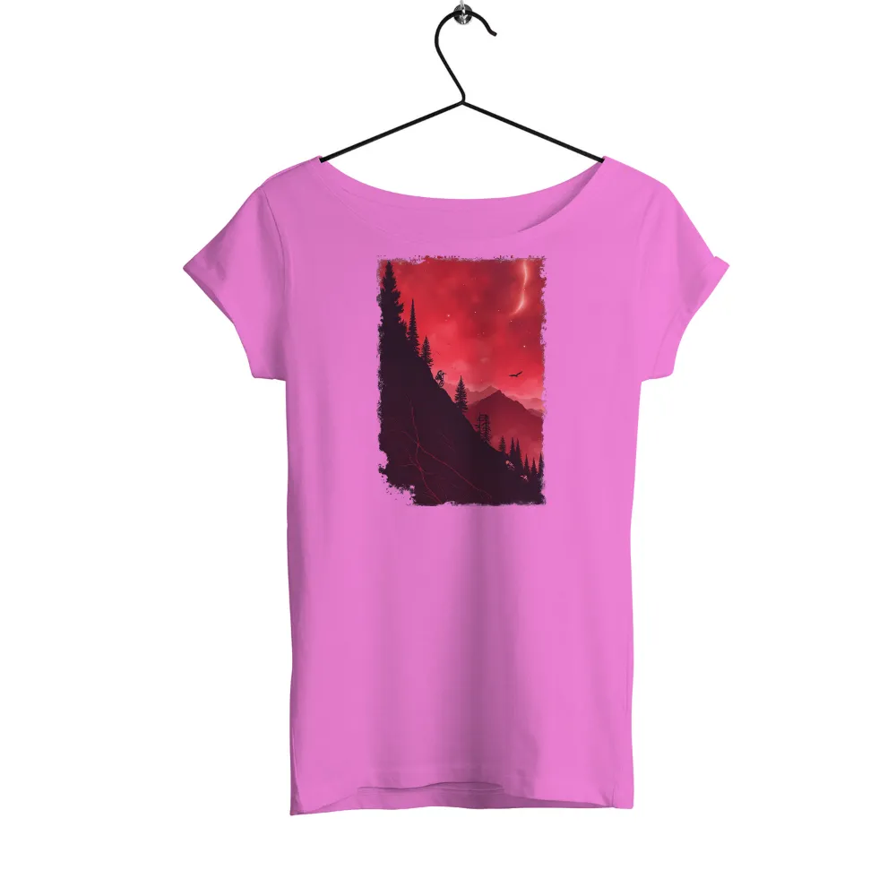 T-Shirts Custom: Mountain Biking Adventure Under a Red Sky|Silhouette of a mountain biker