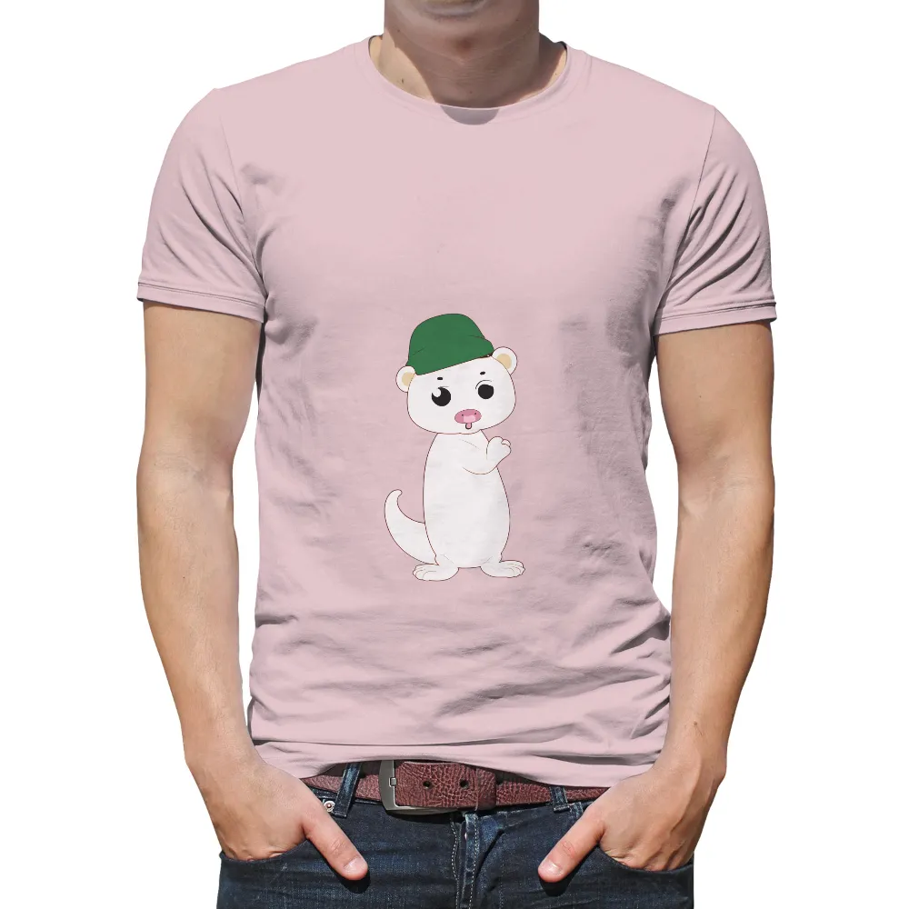 T-Shirts Custom: Whiskers the Weasel in a Green Cap - Funny & Quirky Design|fourth of july shirts cute