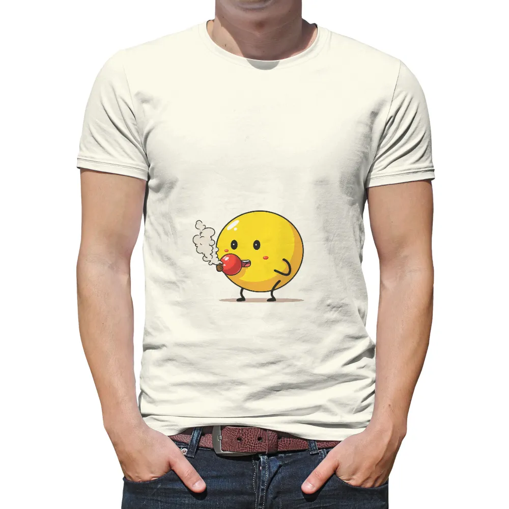 Shirts Graphic Tees: Playful Yellow Character with Red Mug|fun summer button down shirts