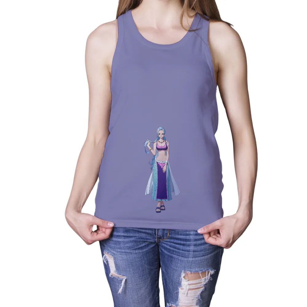 T-Shirts Pattern: Anime Character with Long Blue Hair, Pink Top, and Purple Skirt|cartoon character with blue shirt