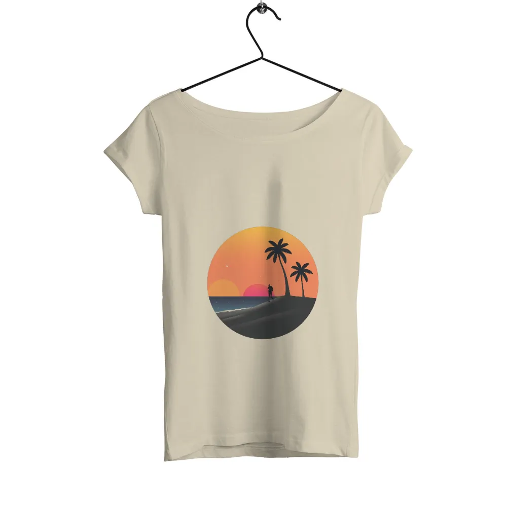 Tee Shirt Printing: Serene Beach Stroll - Minimalist Sunset Design|corona find your beach t shirt