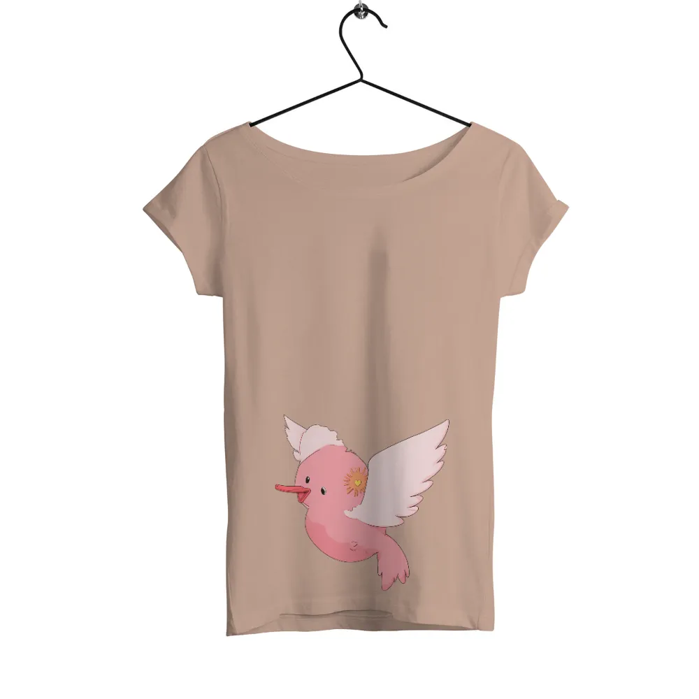 Whimsical Pink Bird with Heart-Shaped Eye Design|cute women's mardi gras shirts