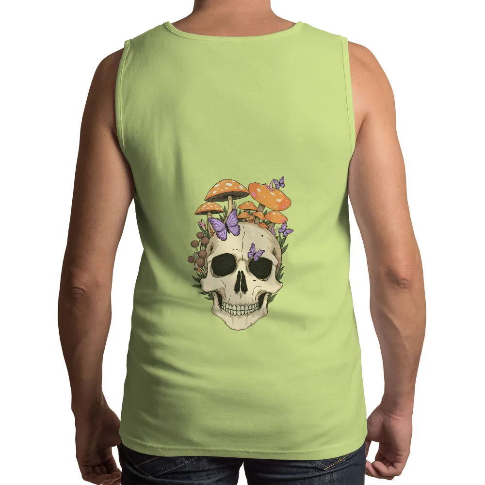 Custom Tee Shirts: Skull with Mushrooms and Butterflies - Artistic Design|twzh women butterflies daisy graphic print short sleeve t sh