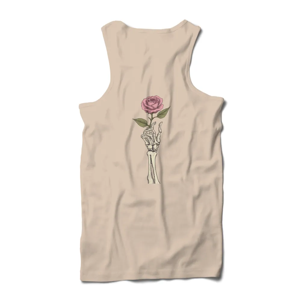 Custom Tee Shirts: Skeletal Hand Holding Pink Rose - Artistic Contrast|contrast collar shirt