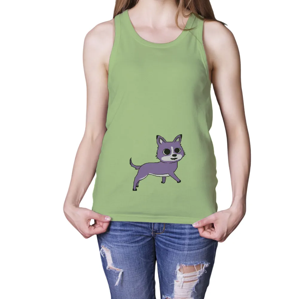 Tee Shirts Printed: Whimsical Purple Cat - Wearable Art