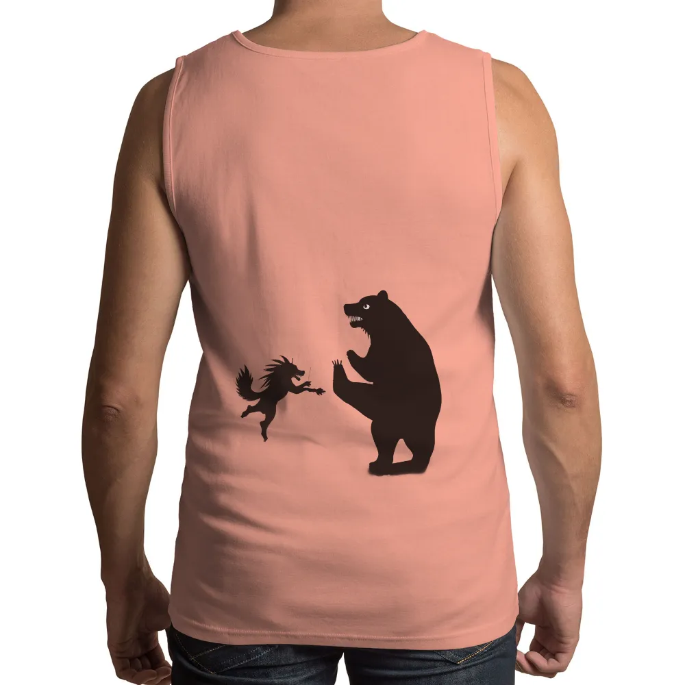 Shirts Graphic Tees: Forest Creatures Silhouette - Bear and Fox|cartoon bear print colorblock oversized tee