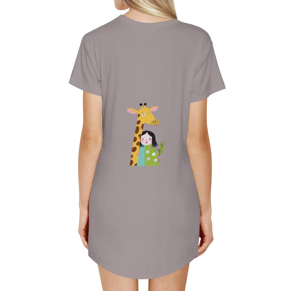 T-Shirts Custom: Whimsical Giraffe Friendship - Artistic Design|t shirt painting on nature