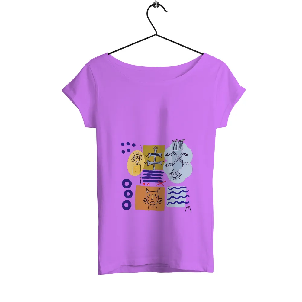 Tee Shirts Printed: Surreal Whimsy and Emotion|Curly-haired character with a wide grin