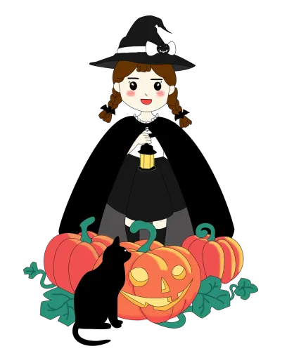 T-Shirts Custom: Halloween Witch with Pumpkins and Black Cat