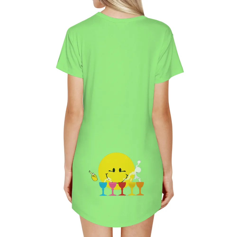 Customized Tee Shirts: Cheerful Smiley Face with Cocktail Glasses|final fantasy party time shirt