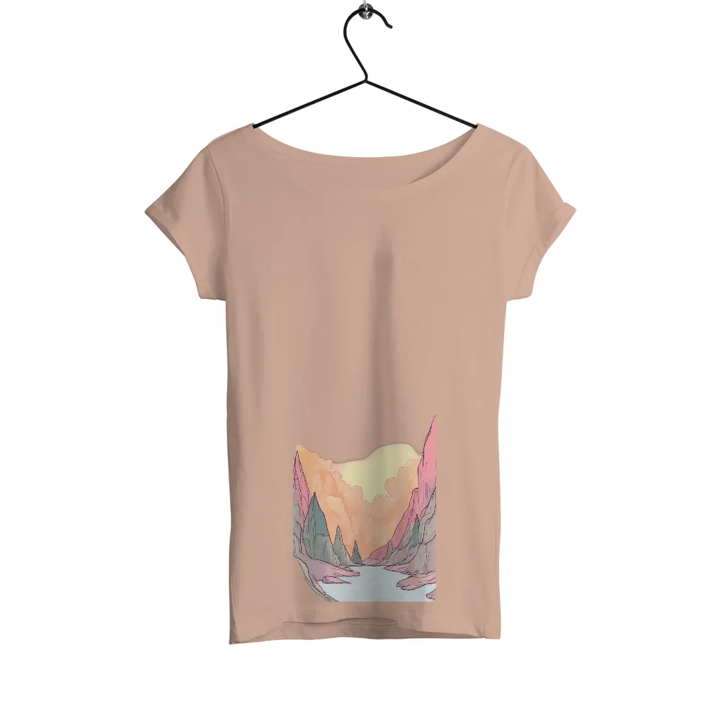 Customized Tee Shirts: Serene Mountains and Lake - Artistic Nature Design|clothing tshirt design