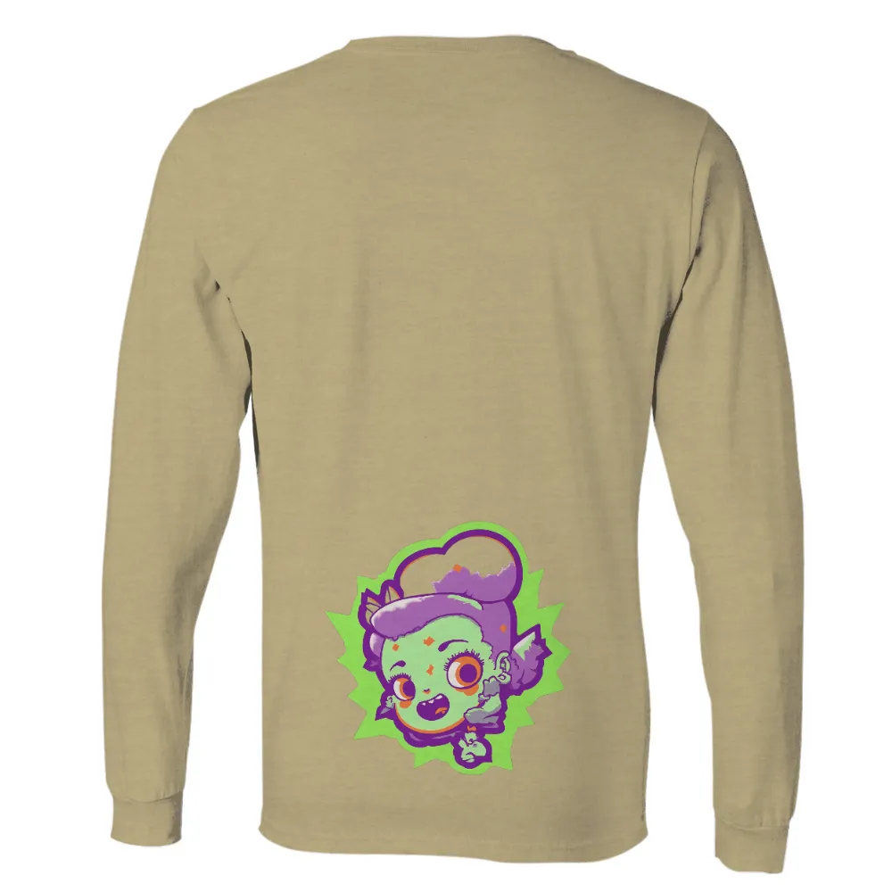 Shirts Graphic Tees: Whimsical Zombie Girl - Fun & Quirky Design| Starburst background