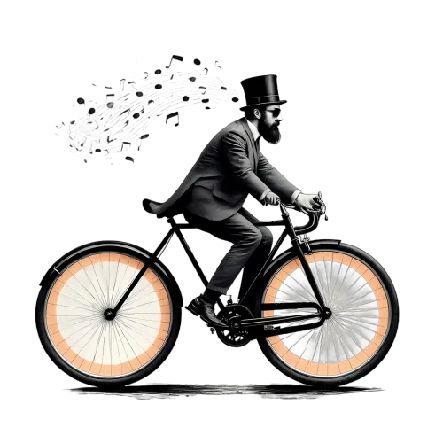 Vintage Gentleman on Bicycle: A Nostalgic Blend of Style and Music