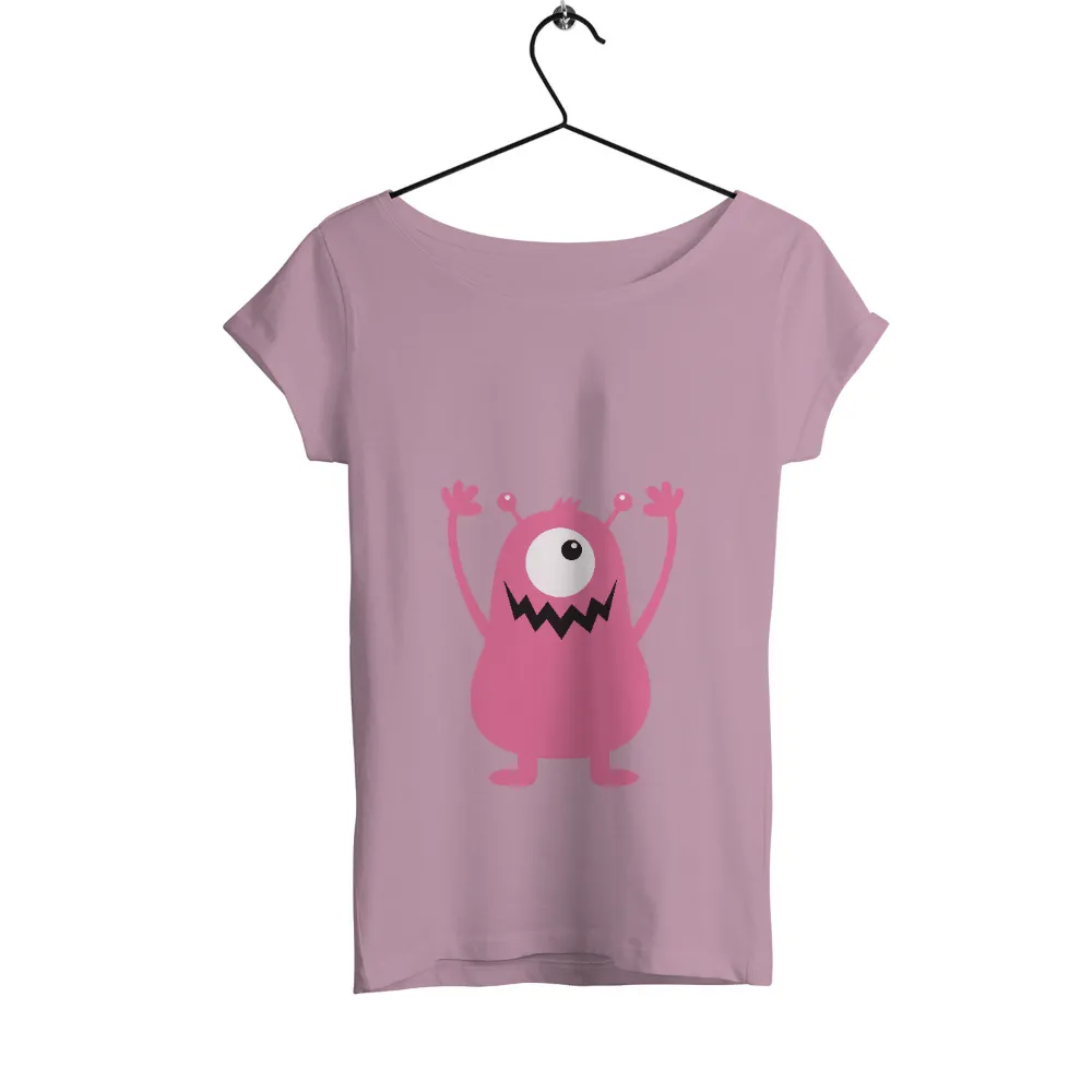 TShirt Design: Pink Monster Zippy - Whimsical Happiness|men's art cotton colorful printed loose casual shirts