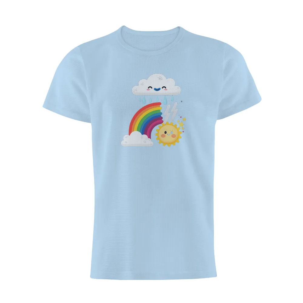 Graphic Tees: Harmony of Clouds and Suns - Cheerful Rainbow Design|rainbow bacon shirt