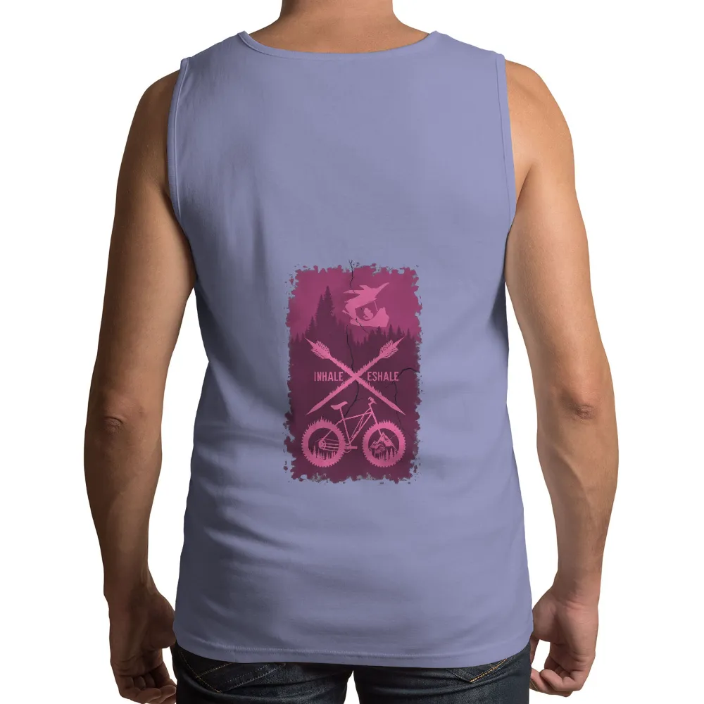 T-Shirts Pattern: Mountain Biking Adventure with Nature Elements| intricate wheel designs with trees and mountains